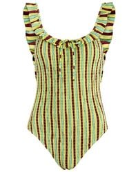 Damson Madder Betty Smocked One-Piece Swimsuit in Blue | Lyst