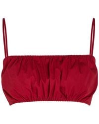 STAUD - Fiore Gathered Stretch-Cotton Poplin Crop Top - Lyst
