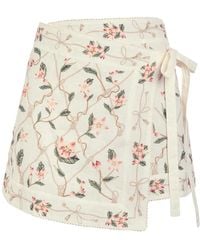 Agua Bendita - Luna Floral-Print Linen Mini Wrap Skirt - Lyst
