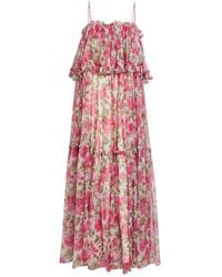 Chloé - Floral Print Ruffled Silk-Chiffon Maxi Dress - Lyst