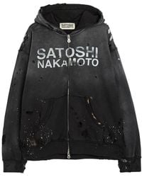 Satoshi Nakamoto - Luke Printed Hooded Distressed Cotton Sweatshirt - Lyst