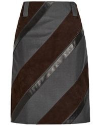 Versace - Panelled Leather And Mohair-Blend Knee-Length Skirt - Lyst