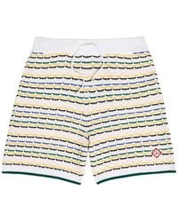 CASABLANCA - Striped Tuck-Stitch Cotton-Knit Shorts - Lyst