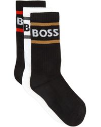 BOSS - Striped Logo-intarsia Stretch-cotton Socks - Lyst