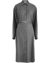 Moncler - Belted Wool-Blend Midi Shirt Dress - Lyst