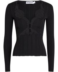 Self-Portrait - Ribbed Lace-Trim Stretch-Knit Top - Lyst