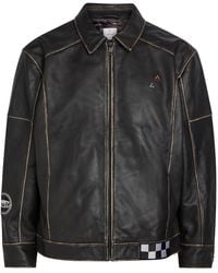 AN-Y1 - Track Embroidered Leather Biker Jacket - Lyst