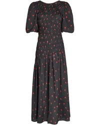 Never Fully Dressed - Nara Rose-Print Shirred Woven Midi Dress - Lyst