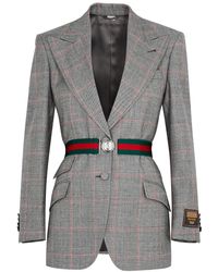 Gucci - Checked Belted Wool Blazer - Lyst