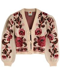 FARM Rio - Ravenala Floral-Intarsia Knitted Cardigan - Lyst