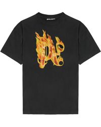 Palm Angels - Burning Printed Cotton T-shirt - Lyst