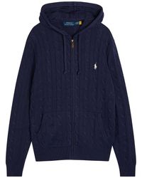 Polo Ralph Lauren - Logo-Embroidered Hooded Cable-Knit Cotton Jumper - Lyst