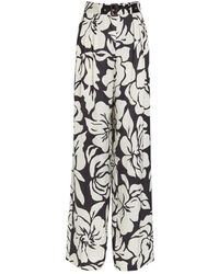 Dries Van Noten - Peaches Floral-Print Wide-Leg Satin Trousers - Lyst
