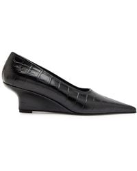 TOTEME - 55 Crocodile-Effect Leather Wedge Pumps - Lyst