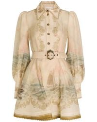 Zimmermann - Rebellion Marine Printed Linen-Blend Mini Shirt Dress - Lyst