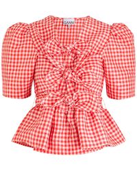 Ganni - Gingham Taffeta Blouse - Lyst