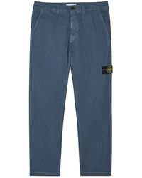 Stone Island - Logo-Appliquéd Herringbone Cotton Trousers - Lyst