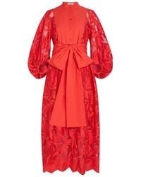 Erdem - Floral Cutwork Poplin Midi Shirt Dress - Lyst