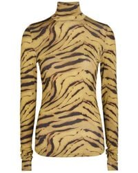 Ganni - Printed Turtleneck Stretch-Jersey Top - Lyst
