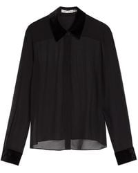 Alice + Olivia - Willa Velvet-Trim Semi-Sheer Chiffon Shirt - Lyst