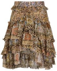 Etro - Leopard-Print Frill Silk Mini Skirt - Lyst