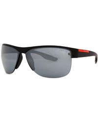 Prada Linea Rossa Matte Black Mirrored Wrap-around Sunglasses