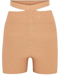 ANDREA ADAMO Camel Cut-out Ribbed-knit Shorts - Natural