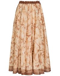 Zimmermann - Indra Printed Rami Midi Skirt - Lyst