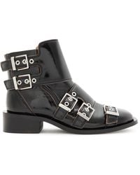 Ganni - Buckle 40 Patent Faux Leather Ankle Boots - Lyst