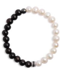 Tateossian - Gear Trio Pearl And Wood Beaded Bracelet - Lyst