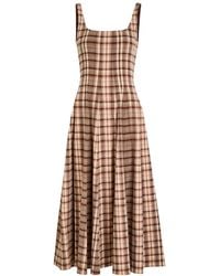 STAUD - Wells Checked Linen-Blend Midi Dress - Lyst