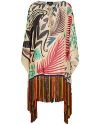 Etro - Printed Fringed Sheer Seersucker Cover-Up - Lyst