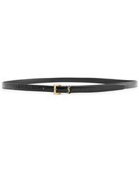 Saint Laurent - Cassandre Extra Thin Crocodile-Effect Leather Belt - Lyst