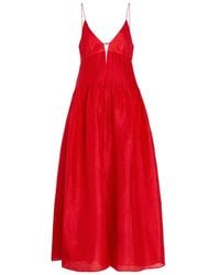 Tory Burch - Pleated Linen And Silk-Blend Maxi Dress - Lyst