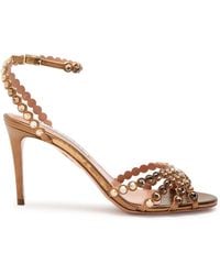 Aquazzura - Tequila 85 Embellished Metallic Leather Sandals - Lyst