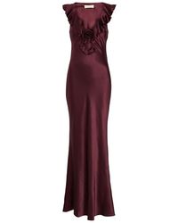 chinese dress ladies BELLEZA MAXI DRESS IN IVORY SILK SATIN AND LACE  DE LA VALI OFFICIAL