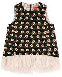 La DoubleJ - La Scala Floral Feather-Trimmed Velvet Top - Lyst