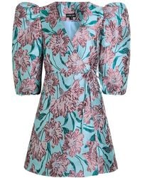 Sister Jane Deco Bloom Jacquard Wrap Mini Dress in Blue | Lyst