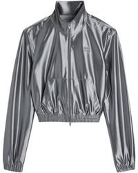 T By Alexander Wang - Shrunken Logo-Embossed Satin Track Jacket - Lyst
