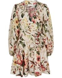 Zimmermann - Lexi Floral-Print Linen Mini Wrap Dress - Lyst