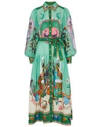 ALÉMAIS - Evergreen Printed Ramie Midi Shirt Dress - Lyst