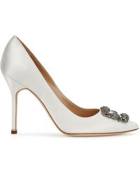 Manolo Blahnik Hangisi 105 Ivory Satin Court Shoes - White