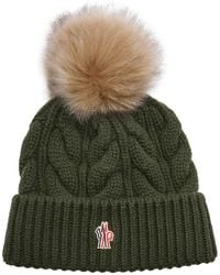 Moncler - Pompom Cable-Knit Wool-Blend Beanie - Lyst
