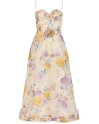 Zimmermann - Luna Floral-Appliquéd Linen And Silk-Blend Midi Dress - Lyst