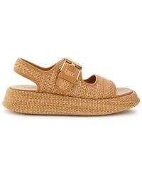 Tod's - Sandalo Leather-Trim Raffia Flatform Sandals - Lyst