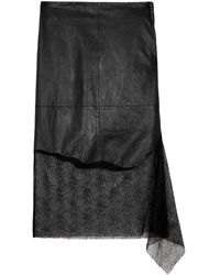 Helmut Lang - Lace-panelled Leather Midi Skirt - Lyst