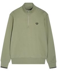 Fred Perry - Half-Zip Logo-Embroidered Cotton Sweatshirt - Lyst