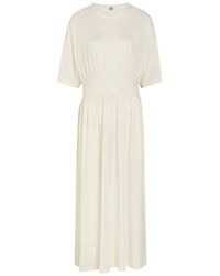 TOTEME - Gathered Cotton And Silk-Blend Midi Dress - Lyst