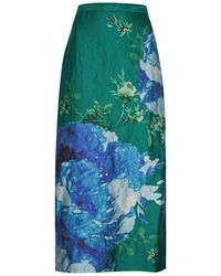 Erdem - Floral-print Crinkled Satin Midi Skirt - Lyst