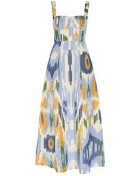 Emporio Sirenuse - Azzurra Printed Cotton And Linen-Blend Midi Dress - Lyst